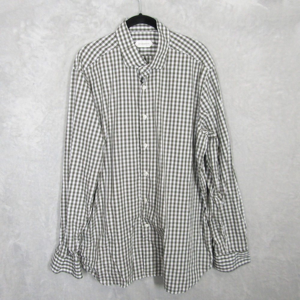 Guglielminotti Italy Mens Brown Gingham Check Long Sleeve Shirt 18 1/2 EU 46
